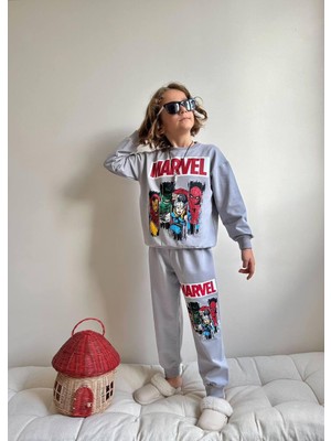 Cg Kids Marvel Figür Baskılı Eşofman Takımı 2 Iplik Erkek Çocuk Alt Üst Takım Sırt Baskı Detay