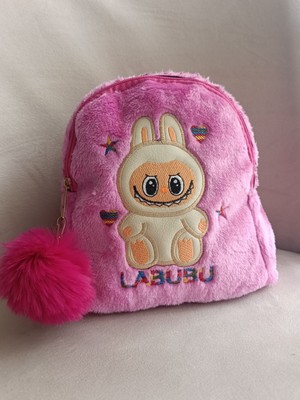 Labubu Peluş Sırt Askılı Çocuk Çantası Pembe Renkli Kız Çocuklar İçin Ergonomik Tasarım