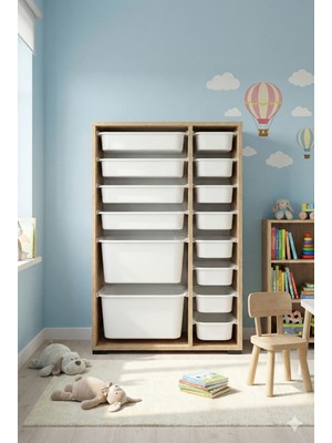 Decosense 14 Çekmeceli Çok Amaçlı Oyuncak Dolabı ve Saklama Ünitesi – Çocuk Odası Düzenleyici Etiket Hediyeli