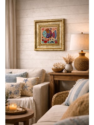 Atagift Hediyelik Eskitme  Çerçeveli Gerçek Taş Üzerine El Yapımı Balık Temalı Duvar Tablosu – Renkli Otantik Deniz Dekoru 19 cm