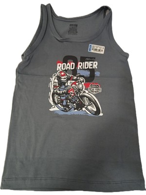 Bulut Anne ve Çocuk Erkek Çocuk Atlet %95 Pamuklu Tekli  Koyu Gri Renkli ve Baskılı Erkek Çocuk Yuvarlak Yaka Atlet