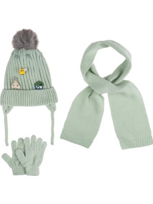 MiraLive Kitti Bebe Kız Atkı Bere Eldiven Takım (1-4 Yaş) K24160-03 Mint