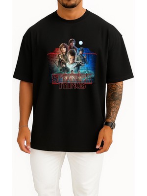 Bahriyeli Collection Oversize Stranger Things Klasör Göğüs Baskılı Unisex T-Shirt