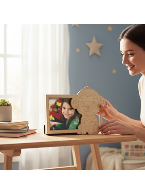Çocuk Odası Için Ahşap Maymun Figürlü Fotoğraf Çerçevesi
