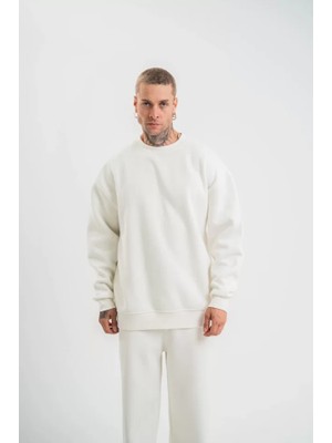 Flamex Uzun Kol Bisiklet Yaka Basic Sweatshirt - Beyaz