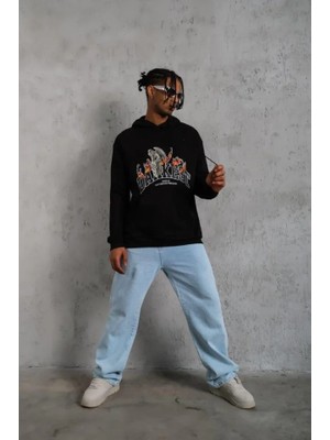 Flamex Erkek Dankes Baskılı Kapüşonlu Sweat - Siyah