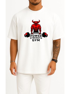 Bahriyeli Collection Oversize Power Strength Göğüs ve Sırt Baskılı Unisex T-Shirt