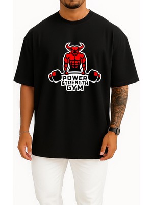 Bahriyeli Collection Oversize Power Strength Göğüs ve Sırt Baskılı Unisex T-Shirt