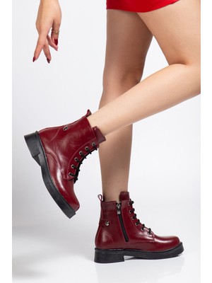 Arda Bayan Bot 02-2003 Bordo Kırışık Rugan Bağcıklı Fermuarlı Günlük Kadın Bot