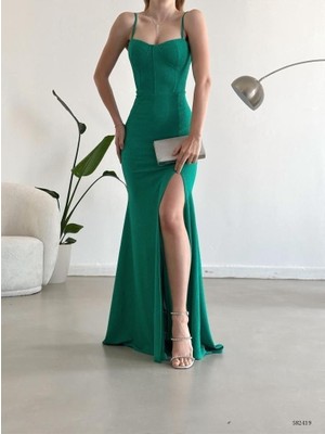 Diloxe Ince Askı Yırtmaçlı Sim Dokuma Abiye