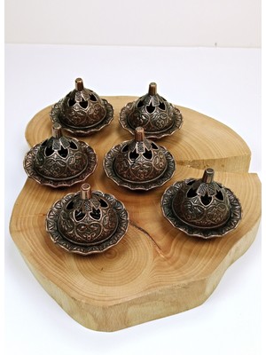 6 Lı Mini Eskitme Osmanlı Temalı Koyu Renk Lokumluk Sunum