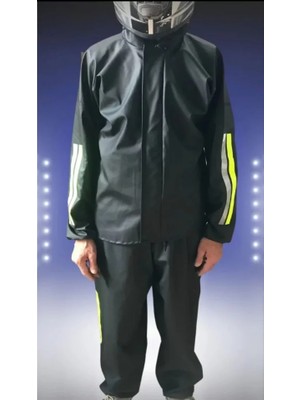 Flamex Unisex Tam Kalıp Motorcu Kurye Su Gecirmez Yağmurluk Takım - Siyah