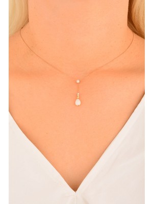 CEBECİ Cebeci 14 Ayar Beyaz Taş Rose Altın Kolye