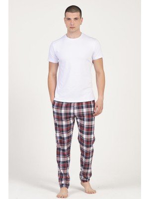 Dofi Erkek 1724 Ekoseli Flanel Spor Pijama Altı Rahat Kesim