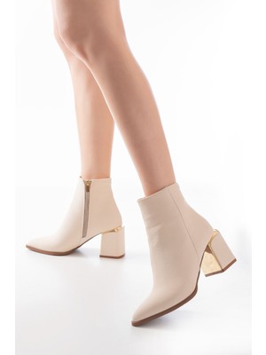 Arda Bayan Bot DNZ-410 Bej Fermuarlı Topuklu Kadın Günlük Bot