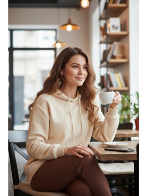 Lela Regular Fit Pamuklu Kapüşonlu Yaka Şardonlu Kışlık Sweat Bayan SWEAT 5863854