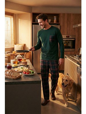 Buratti Ekoseli Cepli Beli Lastikli % 100 Pamuk Regular Fit Pijama Takımı Erkek Pijama Takımı 6572001