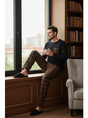 Buratti Ekoseli Cepli Beli Lastikli % 100 Pamuk Regular Fit Pijama Takımı Erkek Pijama Takımı 6572001