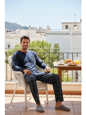 Buratti Ekoseli Cepli Beli Lastikli % 100 Pamuk Regular Fit Pijama Takımı Erkek Pijama Takımı 6572001