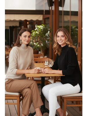 Lela Pamuklu Arkası Uzun Dik Yaka 2'li Paket Triko Kazak Bayan Kazak 4615002S2