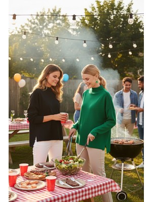 Lela Pamuklu Arkası Uzun Dik Yaka 2'li Paket Triko Kazak Bayan Kazak 4615002S2