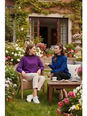 Lela Pamuklu Arkası Uzun Dik Yaka 2'li Paket Triko Kazak Bayan Kazak 4615002S2