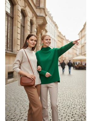 Lela Pamuklu Arkası Uzun Dik Yaka 2'li Paket Triko Kazak Bayan Kazak 4615002S2