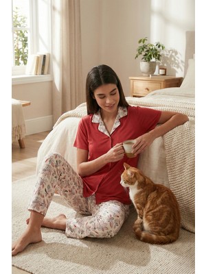 Lela Regular Fit Gömlek Yaka Kısa Kollu Pijama Takımı Bayan Pijama Takımı 65730101