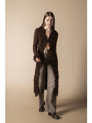 Nisan Triko Püsküllü Uzun Hırka