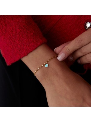 Cherry By Özkonak Turkuaz Mineli Kalp Charm Bileklik