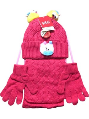 Kitti 4-8 Yaş Kız Çocuk Atkı Bere Eldiven Içi Polarlı 3'lü Takım 24170-04