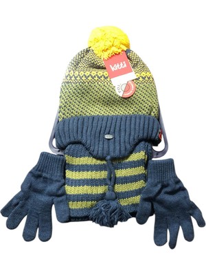 Kitti 4-8 Yaş Erkek Çocuk Atkı Bere Eldiven Içi Polarlı 3'lü Takım 24170-11