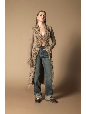 Nisan Triko Püsküllü Uzun Hırka