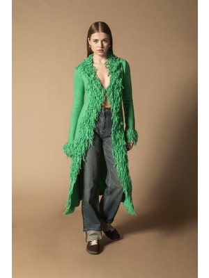 Nisan Triko Püsküllü Uzun Hırka