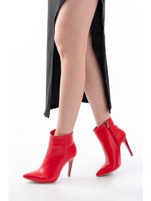 Arda Bayan Bot VRT-4802 Kırmızı Yüksek Ince Topuklu Fermuarlı Kadın Bot
