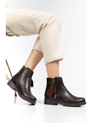 Arda Bayan Bot 165-205 Kahve Yaprak Desenli Fermuarlı Günlük Kadın Bot