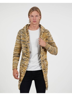 Elku Moda Erkek Kapüşonlu Kapamasız Uzun Triko Hırka Pamuklu Salaş Triko Hırka