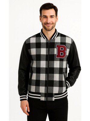 Flamex Kolları Suni Deri Içi Astarlı Oduncu Kolej Içi Ceket - Gri