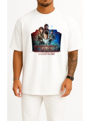 Bahriyeli Collection Oversize Stranger Things Klasör Göğüs Baskılı Unisex T-Shirt