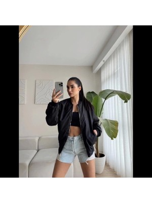 Flamex Unisex Içi Astarlı Düz Bomber Ceket - Siyah