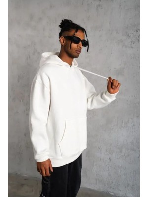 Flamex 3 Iplik Kapşonlu Sweatshirt Hoodie - Beyaz
