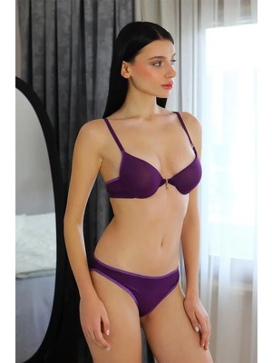 Kadın Destekli Aksesuarlı Sütyen Takım Mor