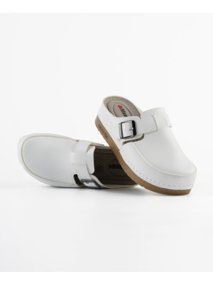 Dr. Klompa Kadın Sabo - Beyaz - Konfor Destekli Yapı Şık Tasarım Yumuşak Taban Günlük Kullanıma Uygun