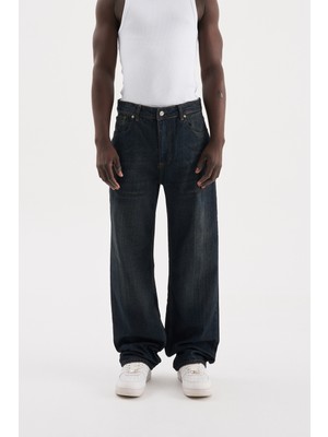 Machinist Erkek Pigment Kaplama Efektli Baggy Jean Pantolon Mavi