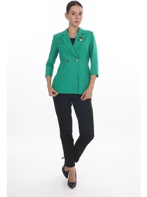 White Diamond Yarım Kol ve Broş Detaylı Ceket 40 - Yeşil