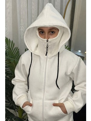 Çocuk Kar Maskesi ve Kapüşonlu Üç Iplik Şardonlu Hırka