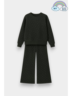 My Kids Wear Kız Çocuk Taş Detaylı Salaş Bol Paça 2’li Eşofman Takımı 9-16 Yaş 12404