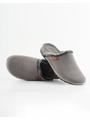 Dr. Klompa Erkek Ev Terliği Peluş Astarlı Kışlık Kapalı Burun Kaymaz Taban Günlük Rahat Sabo Terlik Gri