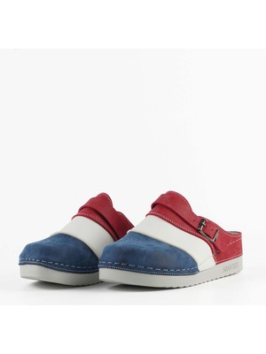 Dr. Klompa Kadın Sabo Terlik - Lacivert-Kırmızı - Konfor Destekli Yapı Yumuşak Taban