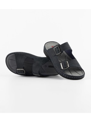 Dr. Klompa Erkek Terlik - Koyu Lacivert Sentetik Nubuk  - Konfor Destekli Yapı Şık Tasarım Yumuşak Taban Günlük Kullanıma Uygun